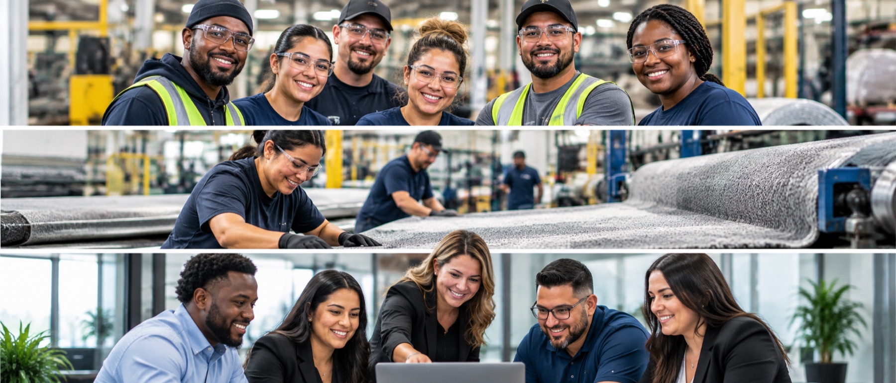 Team working together in a textile plant